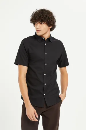 Men Black Short Sleeve Oxford Shirt