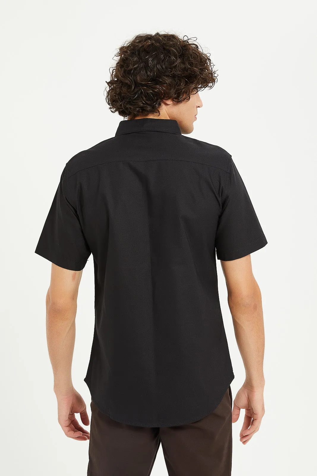 Men Black Short Sleeve Oxford Shirt
