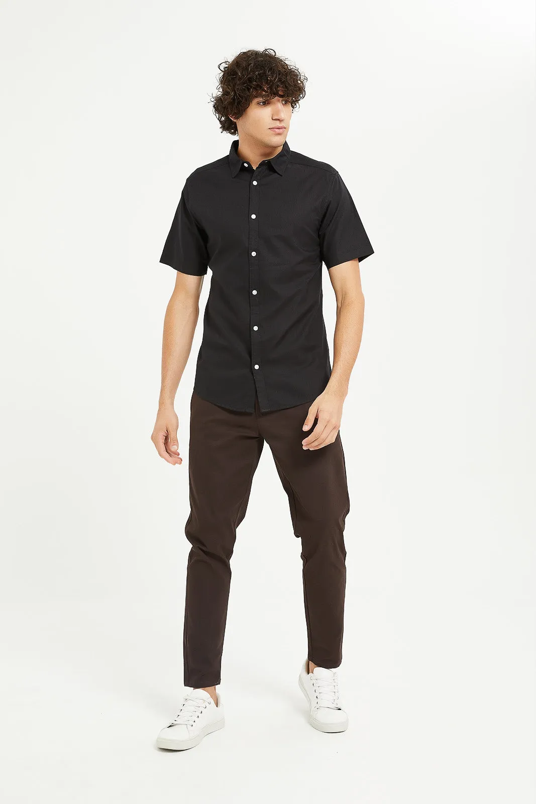 Men Black Short Sleeve Oxford Shirt