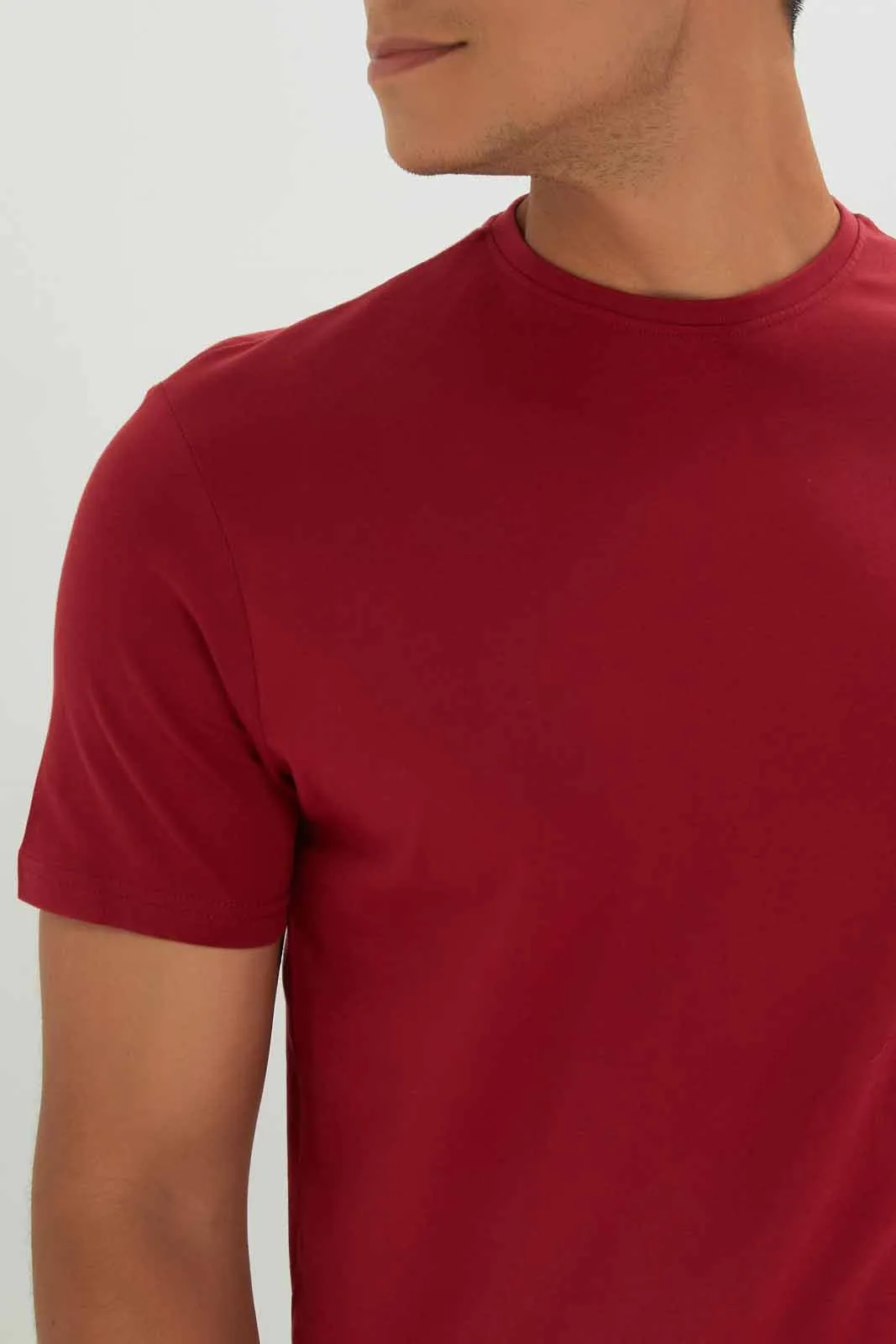 Men Burgundy Crew Neck T-Shirt