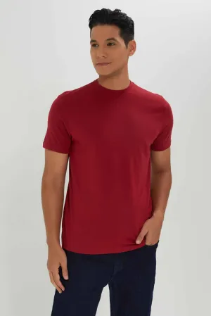 Men Burgundy Crew Neck T-Shirt