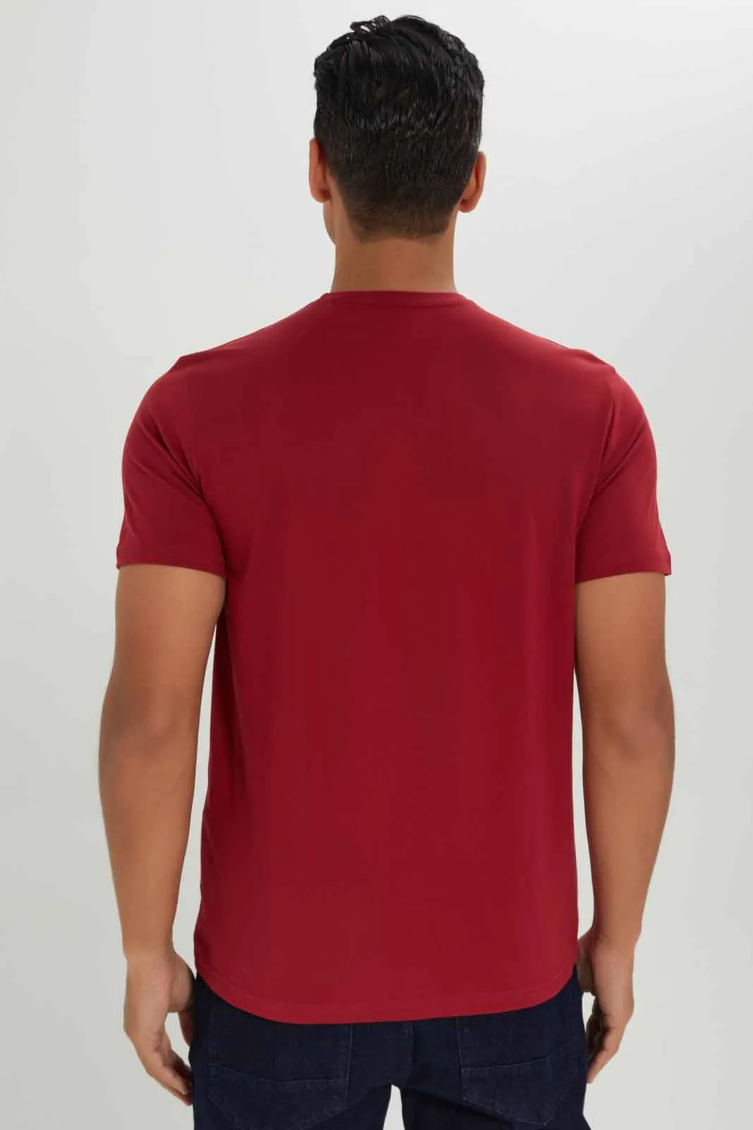 Men Burgundy Crew Neck T-Shirt