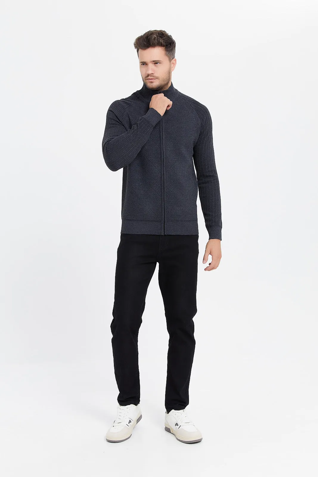 Men Charcoal Zip Through Jacket