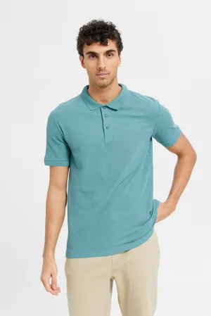 Men Teal Basic Polo Shirt