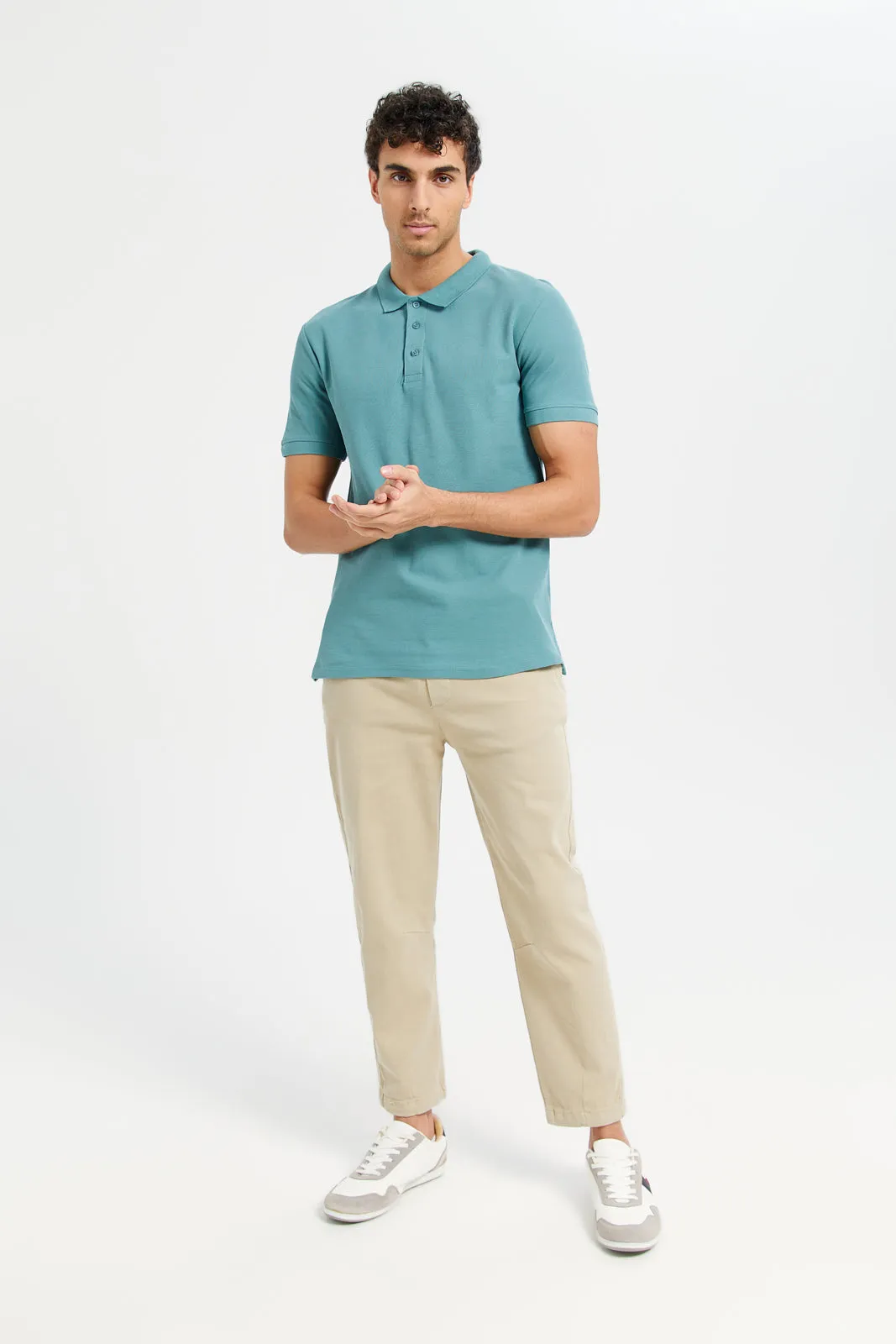 Men Teal Basic Polo Shirt