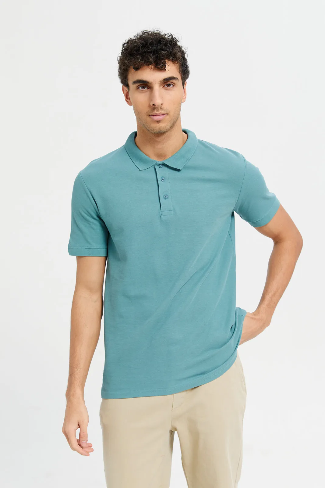 Men Teal Basic Polo Shirt