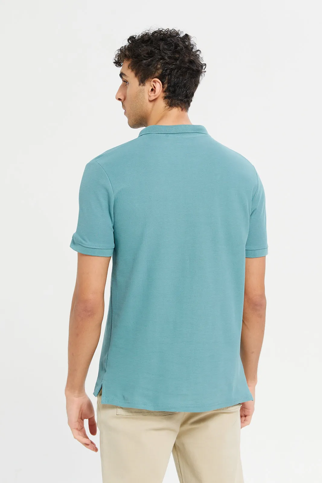 Men Teal Basic Polo Shirt
