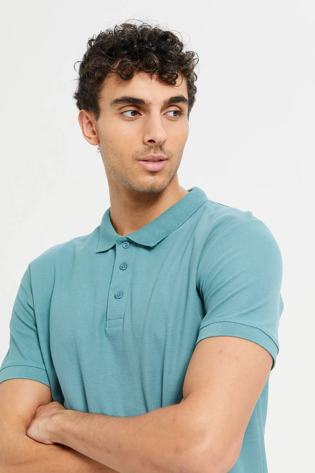 Men Teal Basic Polo Shirt
