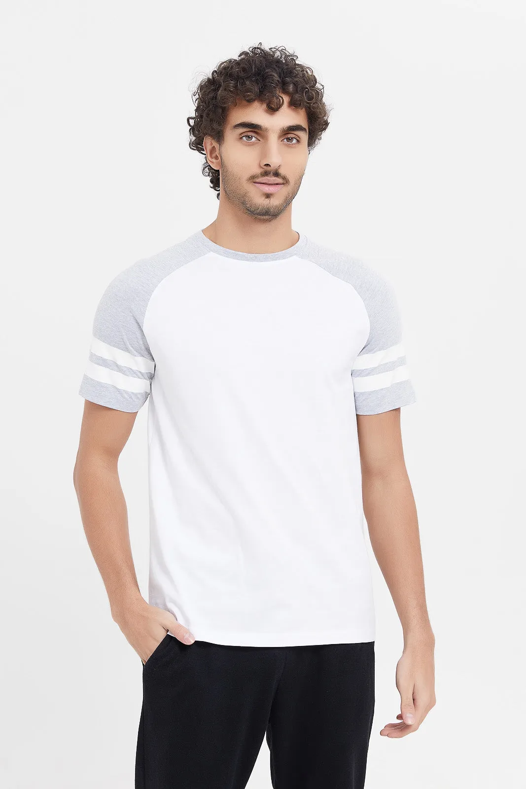 Men White And Grey Sleeve Reglan T-Shirt