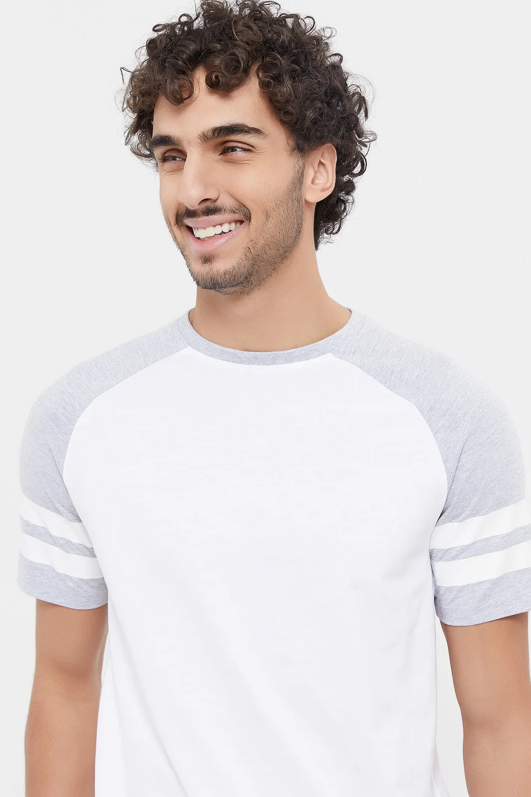Men White And Grey Sleeve Reglan T-Shirt