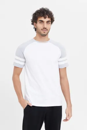 Men White And Grey Sleeve Reglan T-Shirt