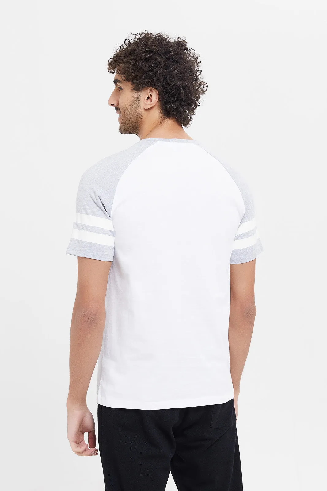Men White And Grey Sleeve Reglan T-Shirt