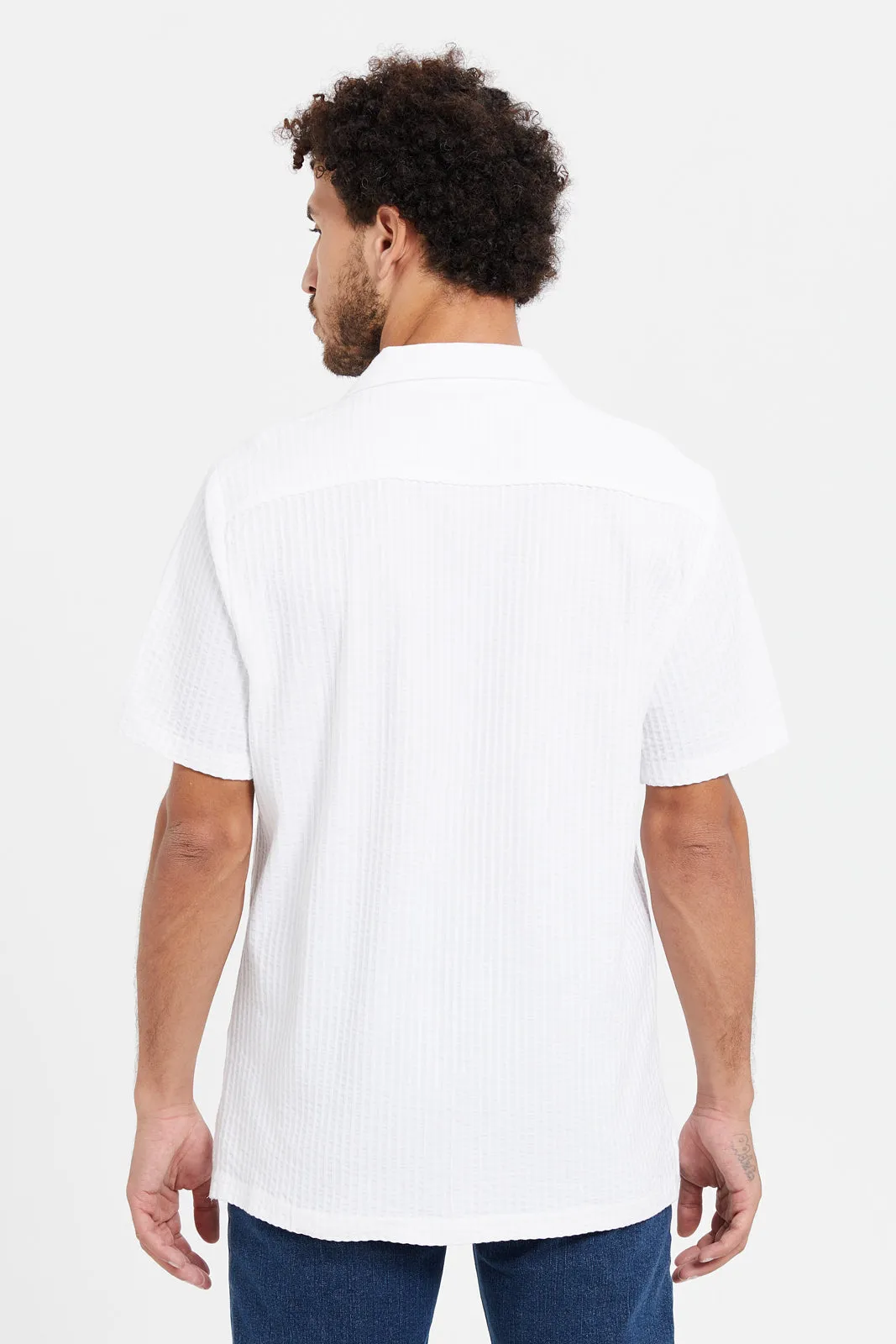 Men White Plain Shirt
