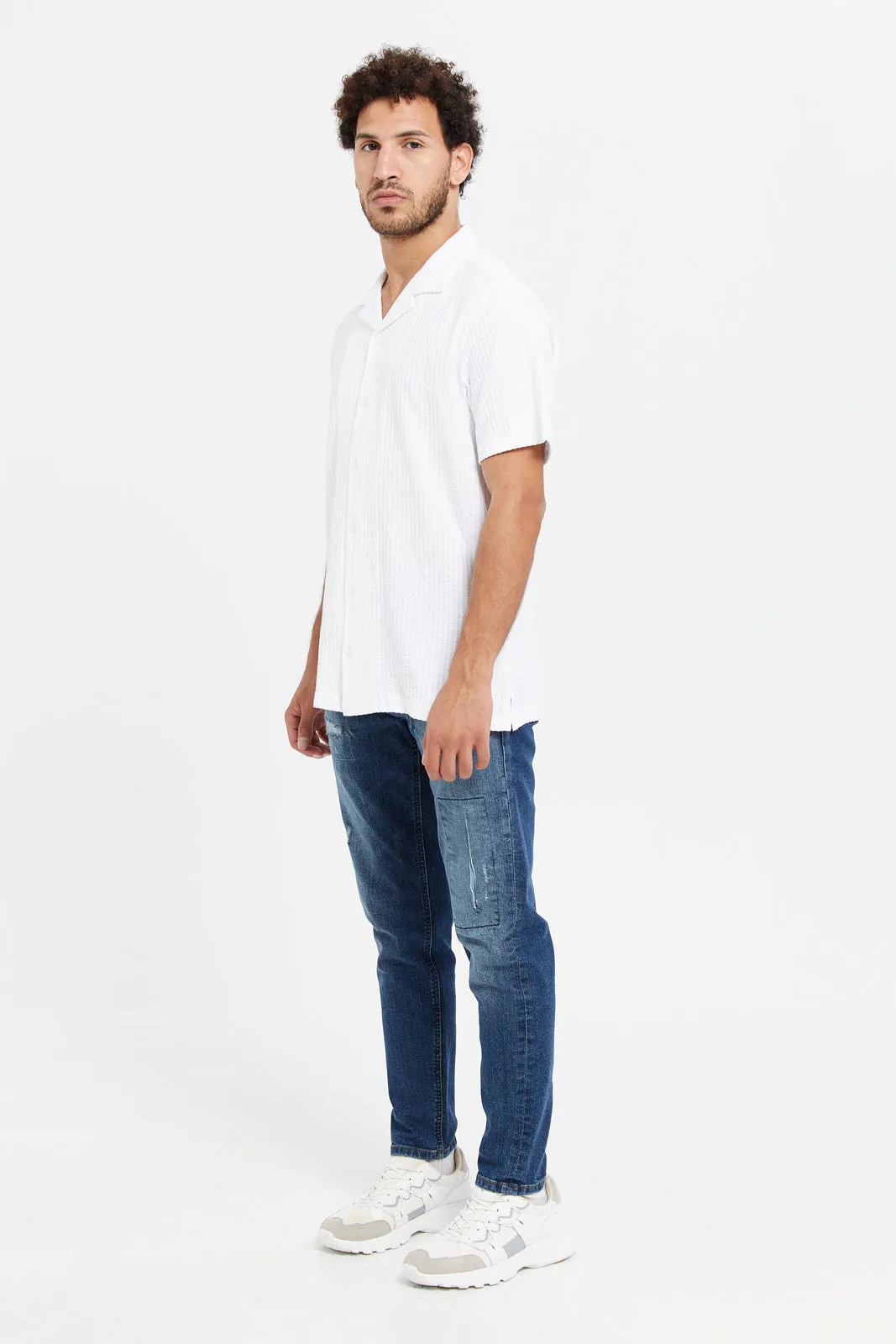 Men White Plain Shirt