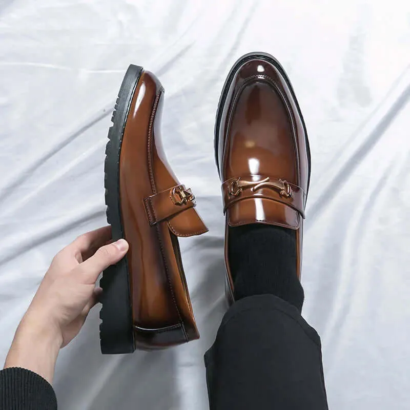 Men's Polished Leather Loafers with Buckle