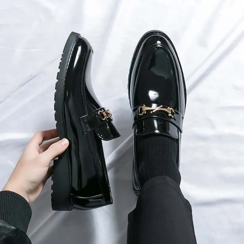 Men's Polished Leather Loafers with Buckle