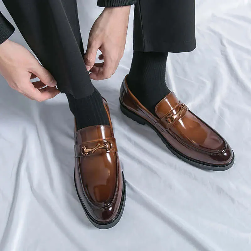 Men's Polished Leather Loafers with Buckle