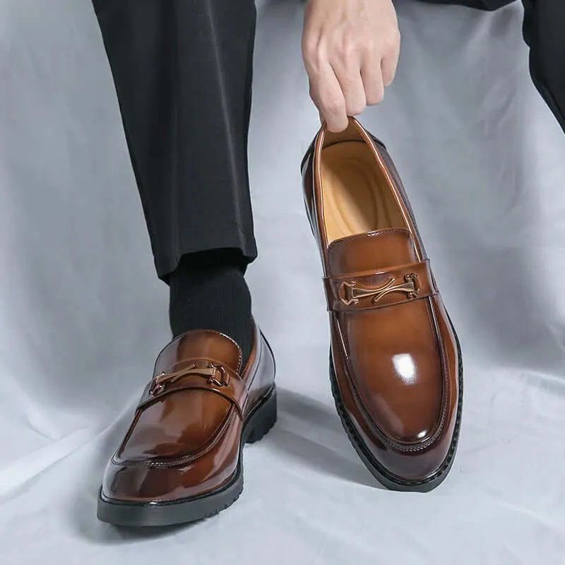 Men's Polished Leather Loafers with Buckle