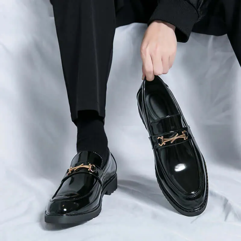 Men's Polished Leather Loafers with Buckle