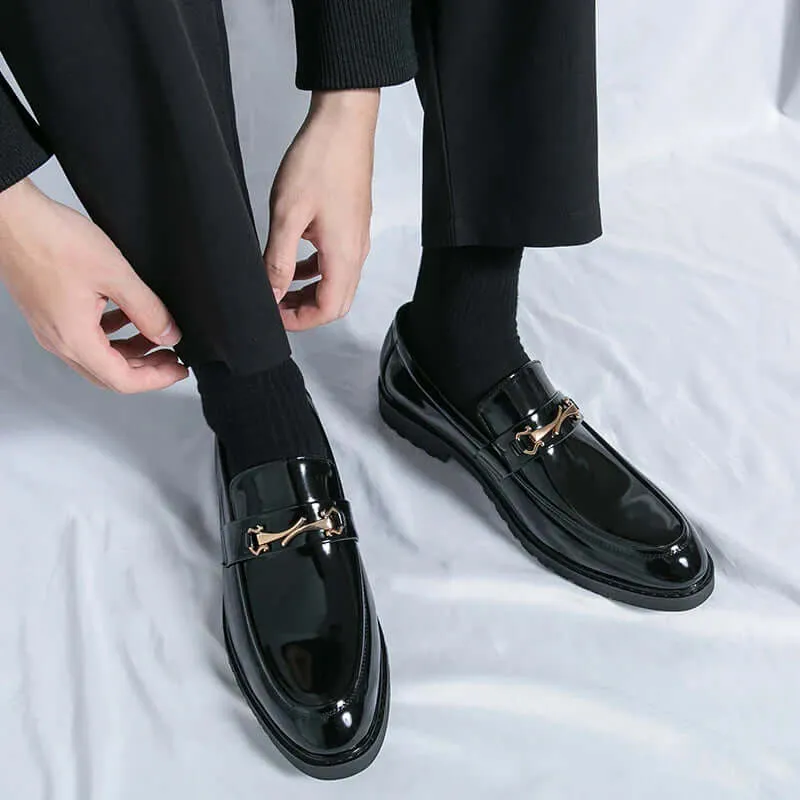 Men's Polished Leather Loafers with Buckle
