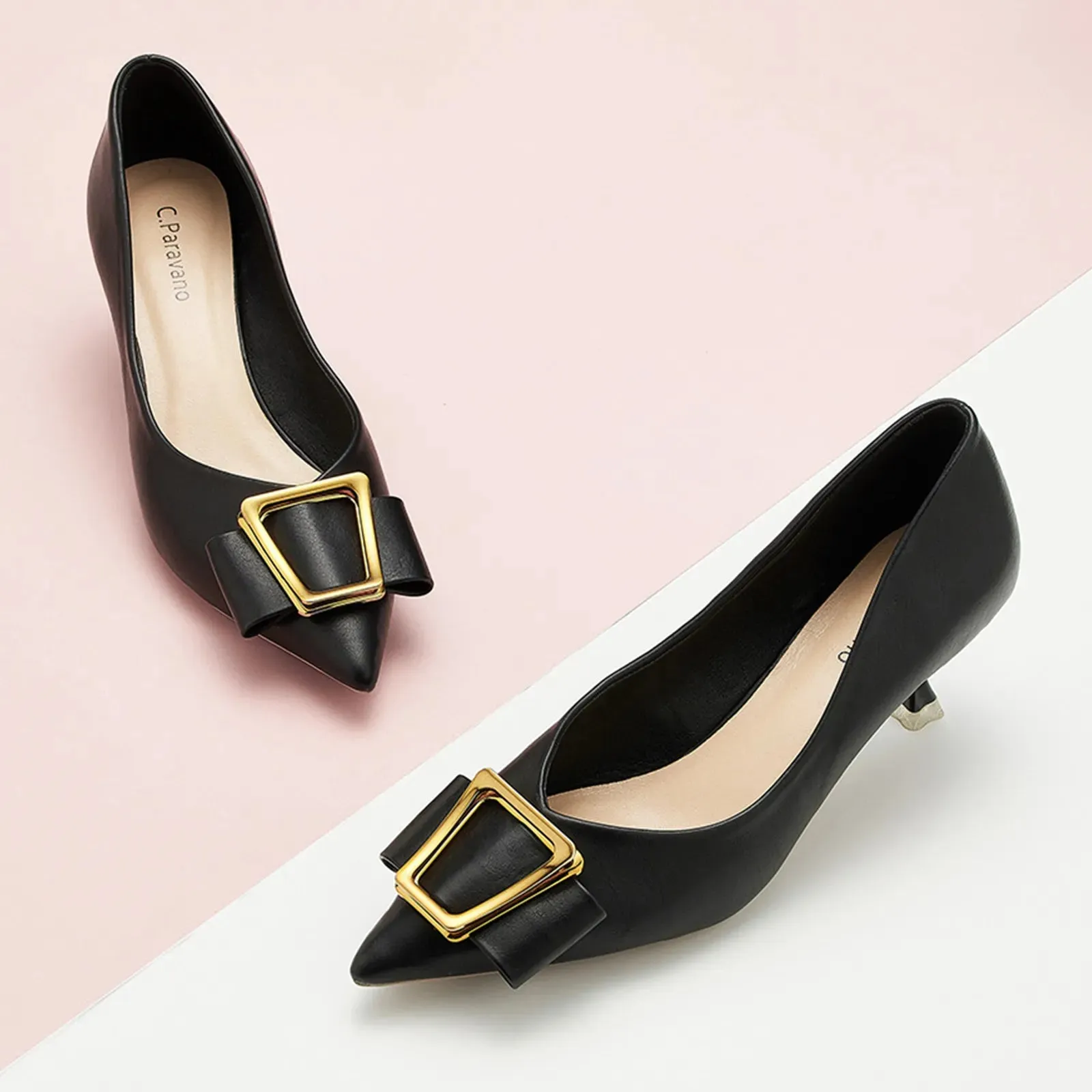 Metal Tie Kitten Heel Pumps (Olivia)