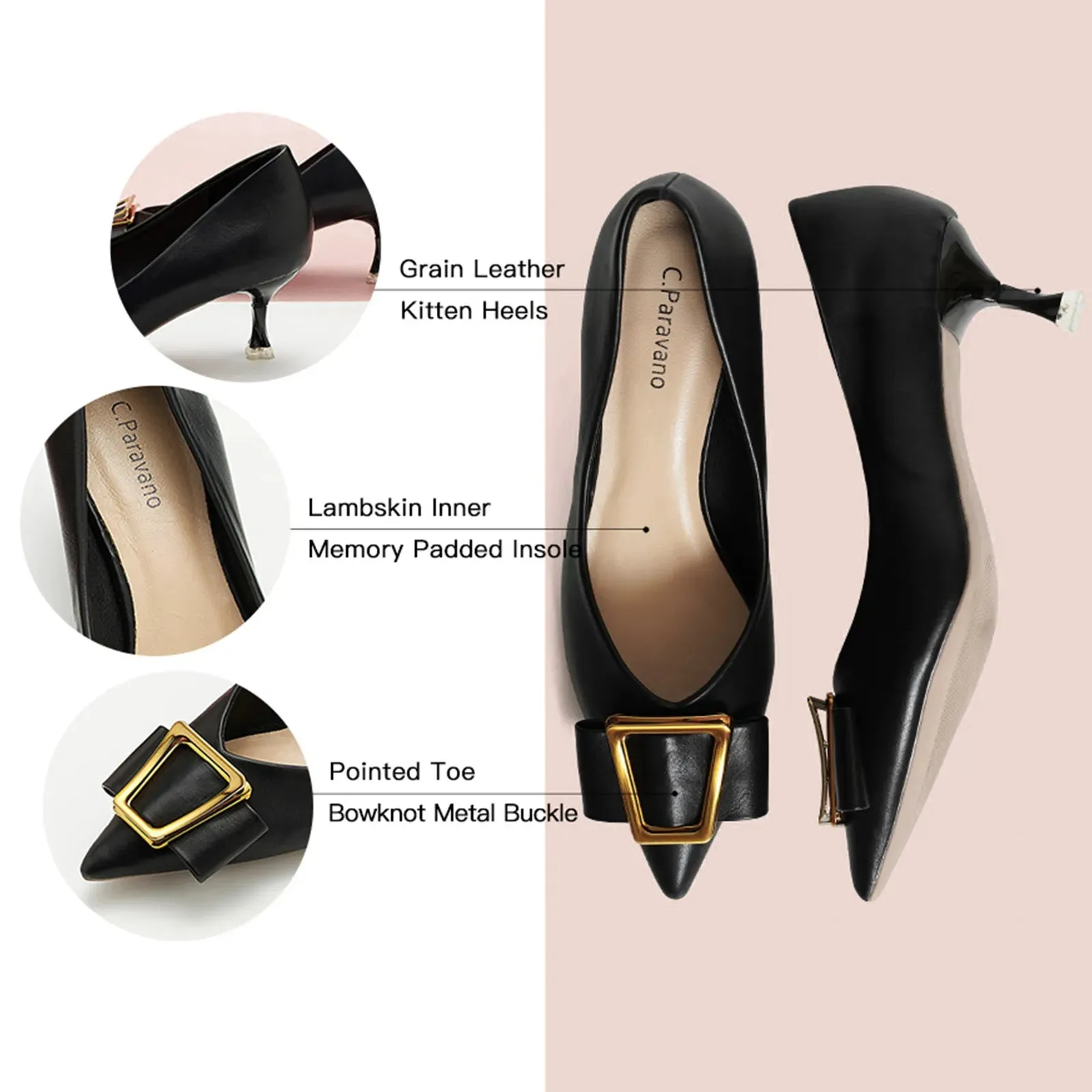 Metal Tie Kitten Heel Pumps (Olivia)