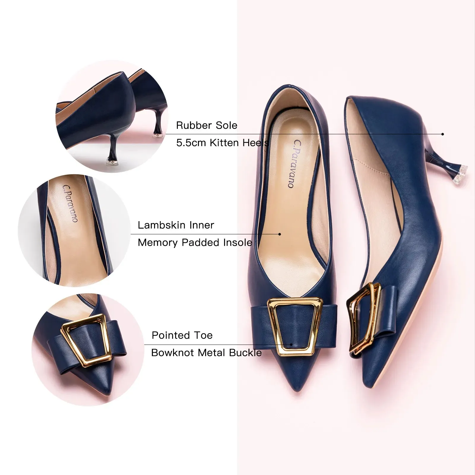 Metal Tie Kitten Heel Pumps (Olivia)