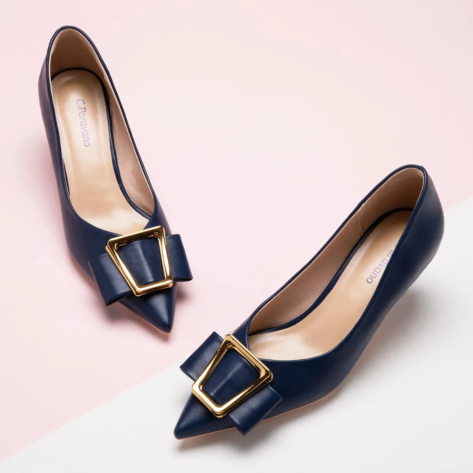Metal Tie Kitten Heel Pumps (Olivia)