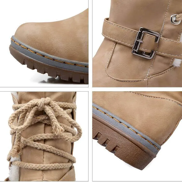 Mid Calf Lace-up Buckled Winter Snow Boots