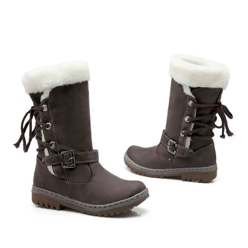 Mid Calf Lace-up Buckled Winter Snow Boots