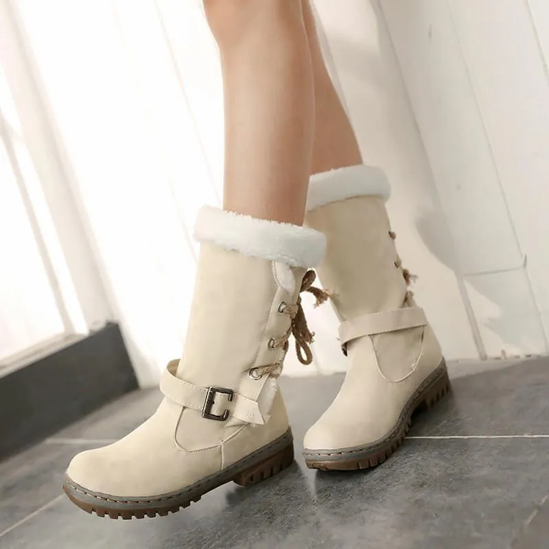 Mid Calf Lace-up Buckled Winter Snow Boots