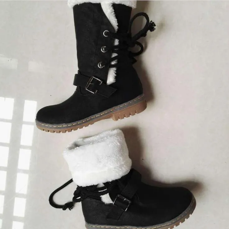 Mid Calf Lace-up Buckled Winter Snow Boots