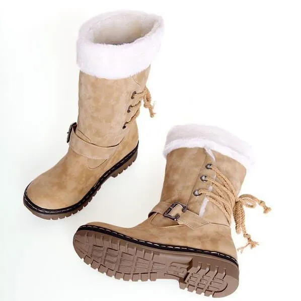Mid Calf Lace-up Buckled Winter Snow Boots
