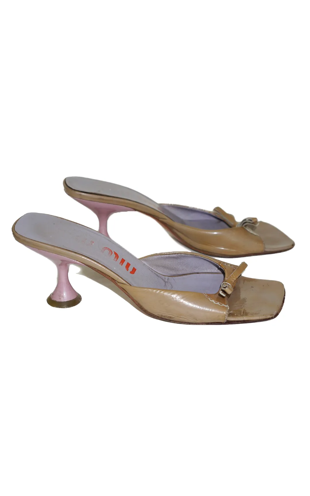MIU MIU Vintage Square Toe Kitten Heel Mules
