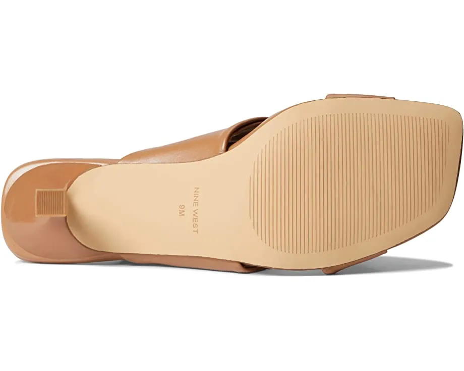 Nine West Dipa3 Light Natural Slip On Squared Open Toe Kitten Heeled Sandal