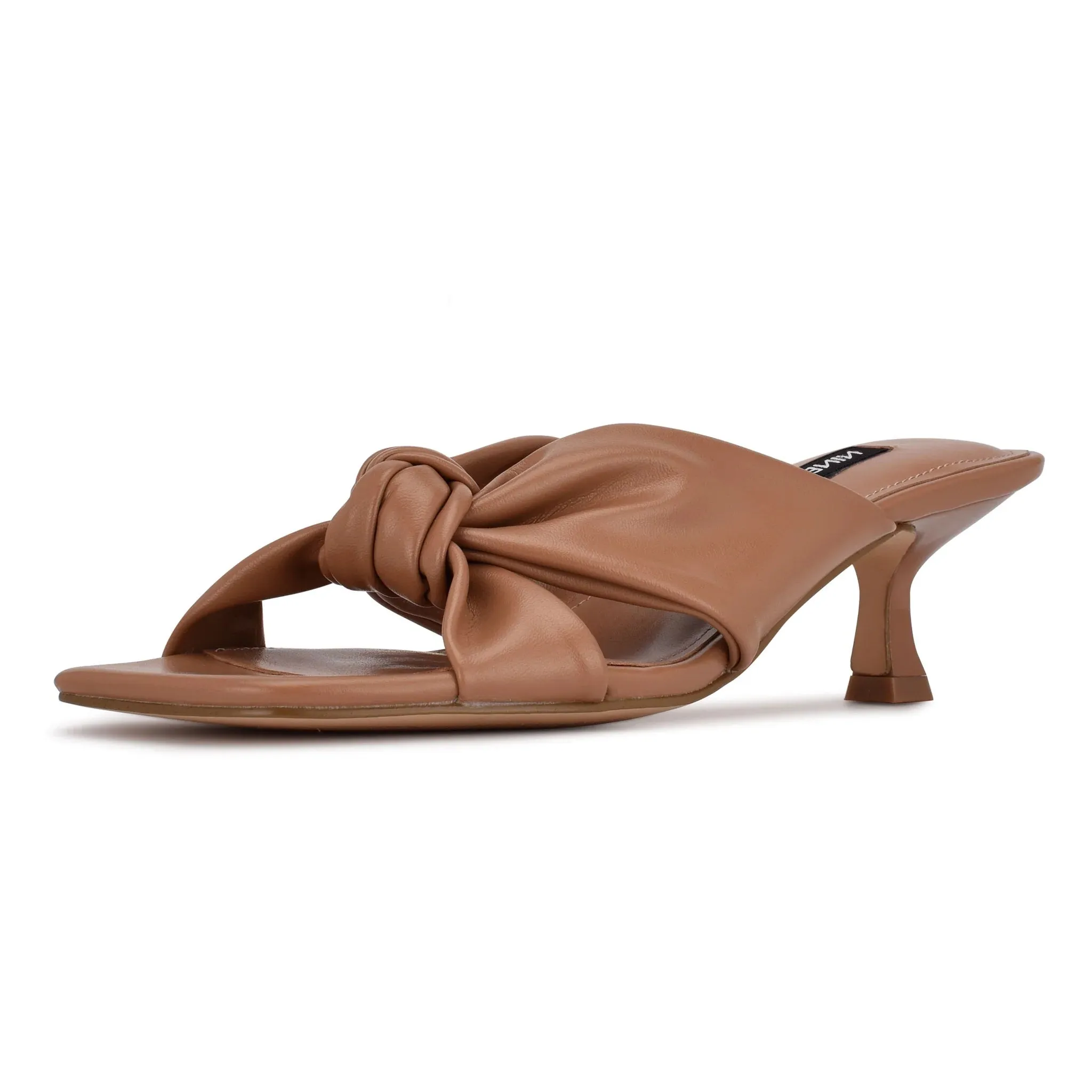 Nine West Dipa3 Light Natural Slip On Squared Open Toe Kitten Heeled Sandal