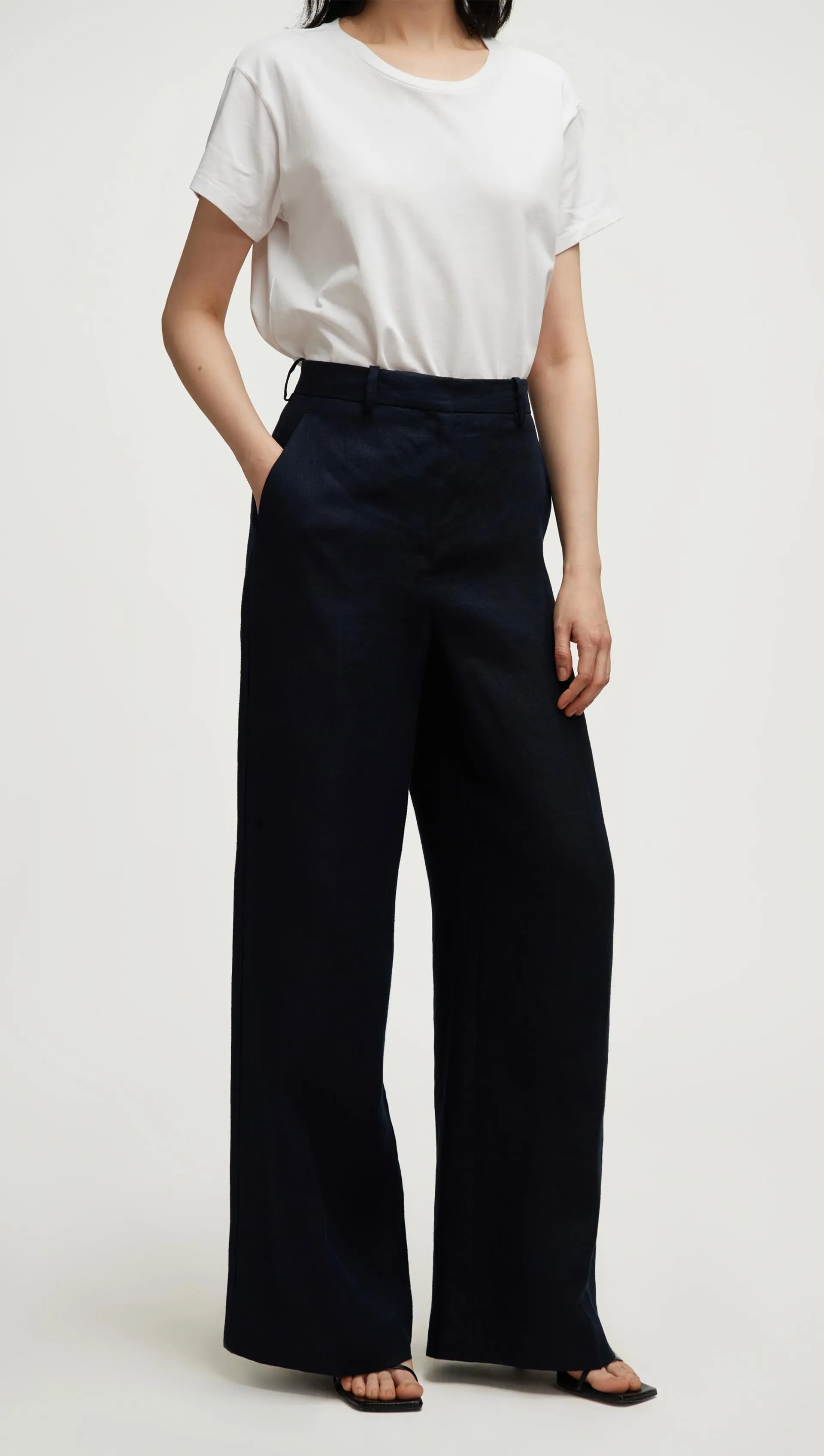 Park Trouser in Basket Weave Linen | Midnight