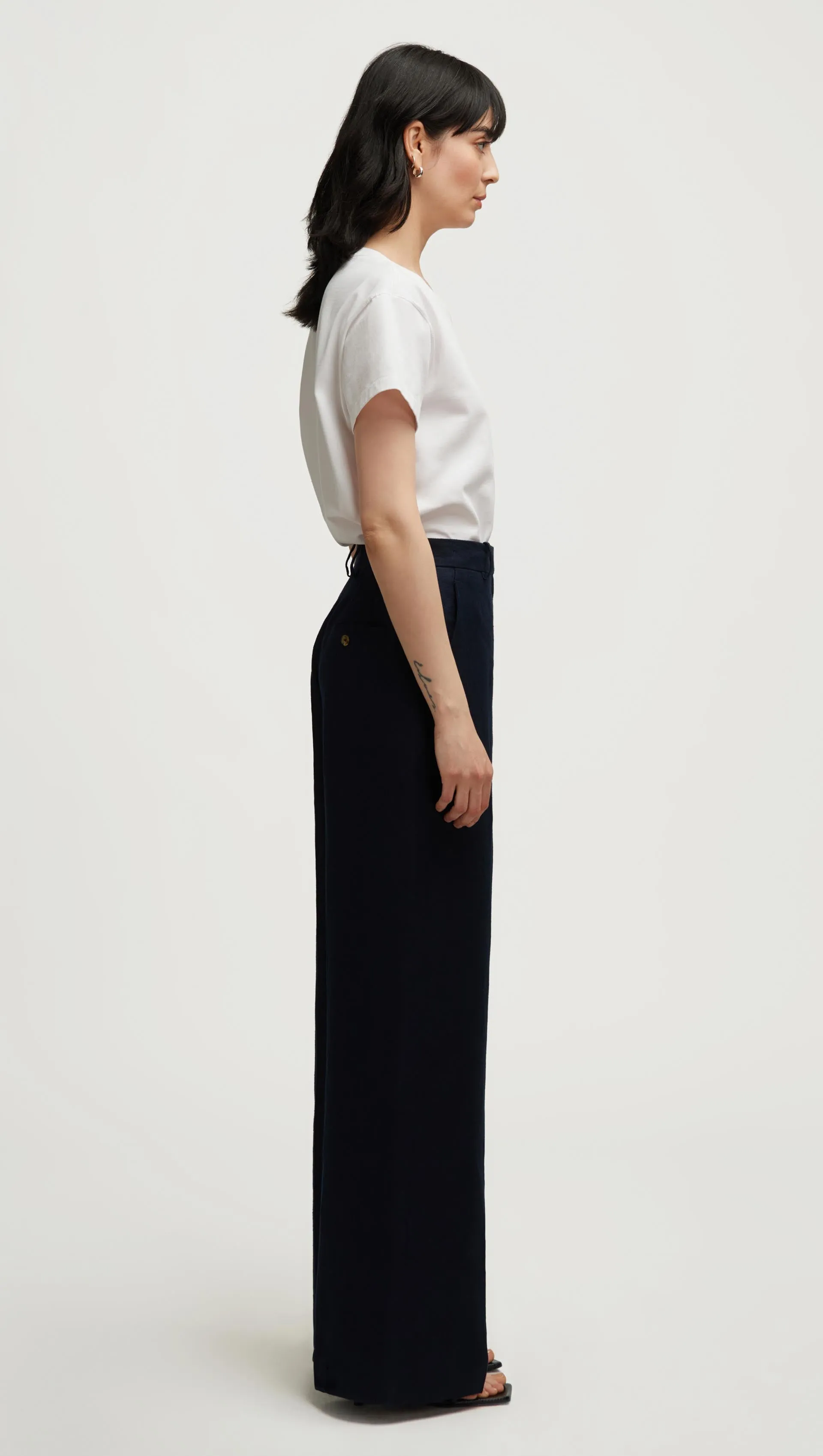 Park Trouser in Basket Weave Linen | Midnight