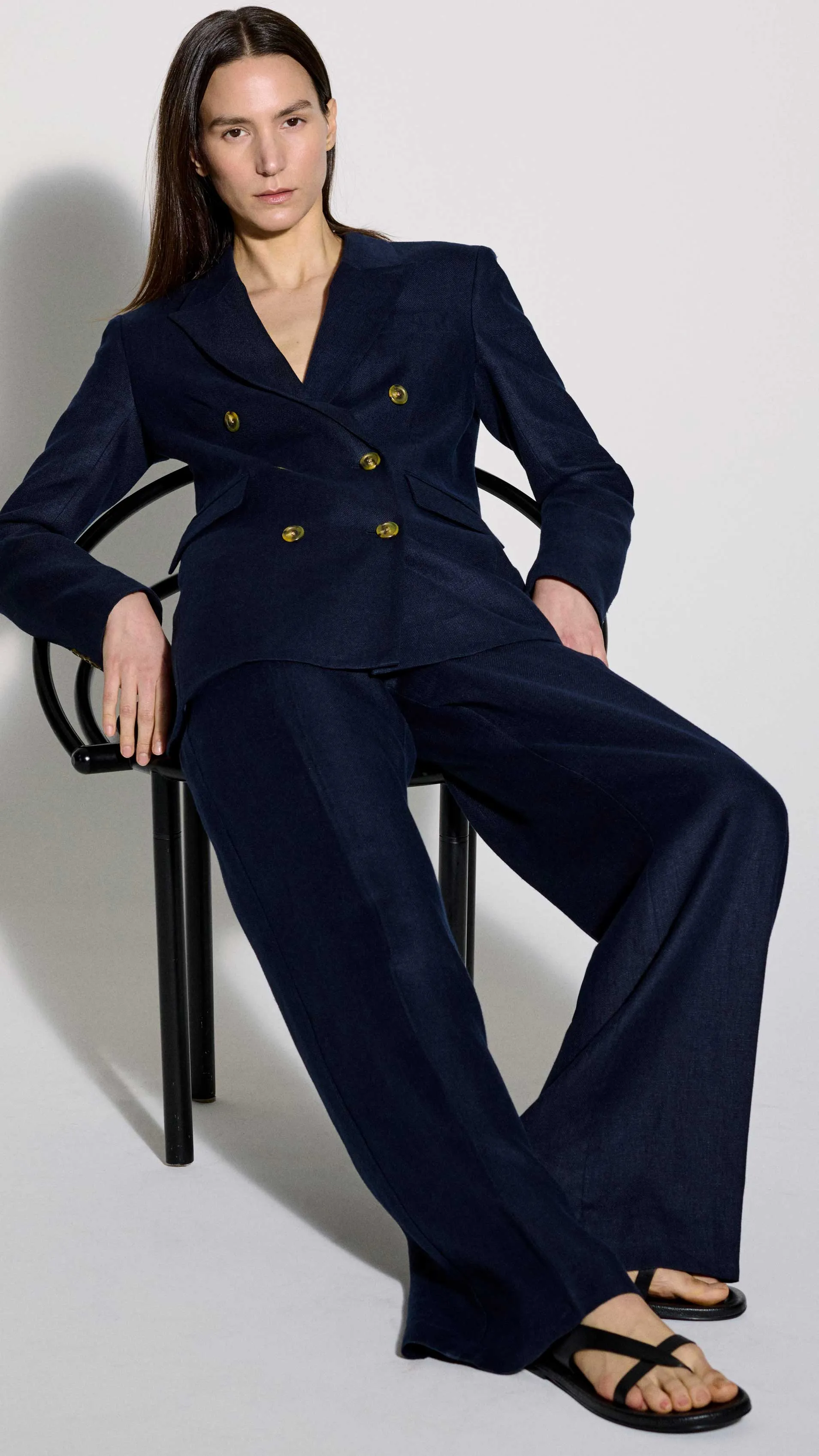 Park Trouser in Basket Weave Linen | Midnight