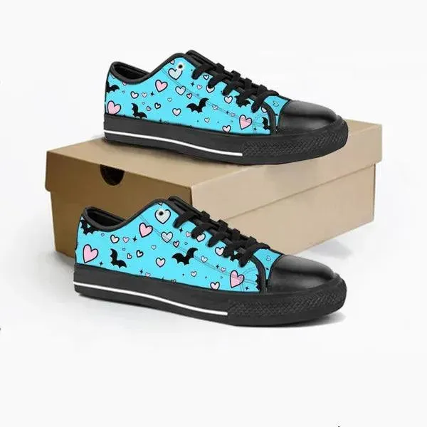 Pastel Goth Bat and Hearts Low Top Canvas Sneakers -In Lavender