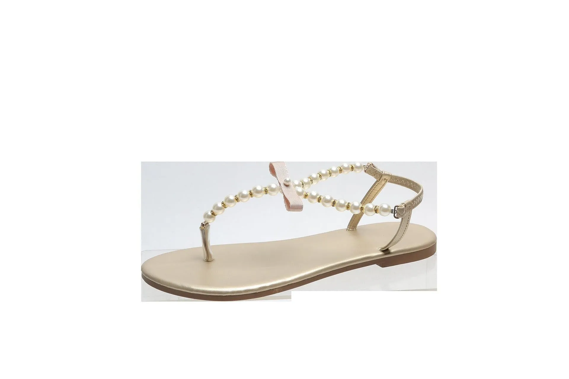 Pearl Toe Bow Flat Sandals