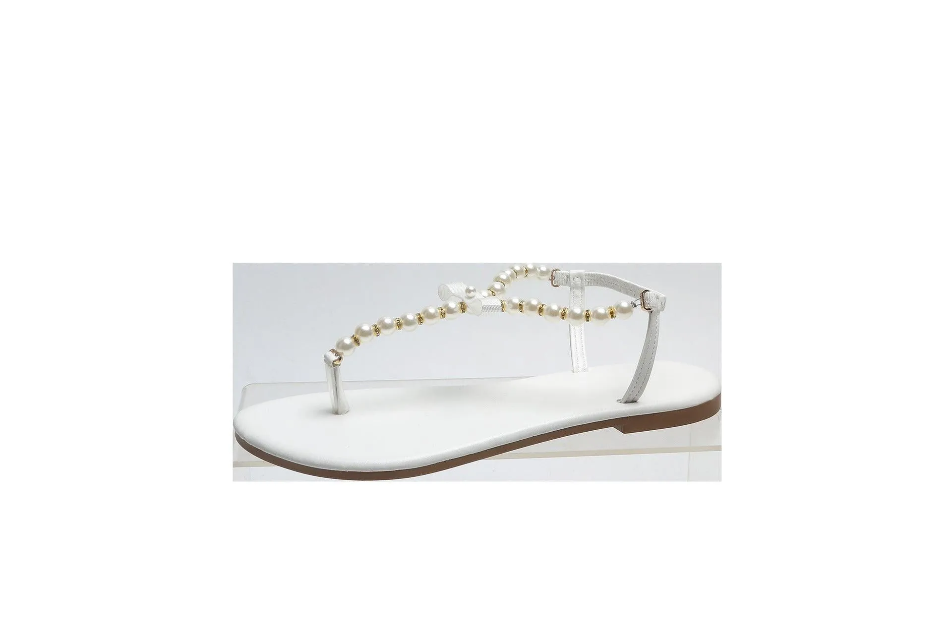 Pearl Toe Bow Flat Sandals