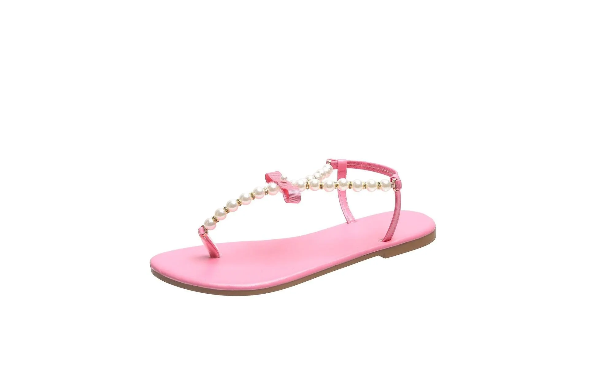 Pearl Toe Bow Flat Sandals