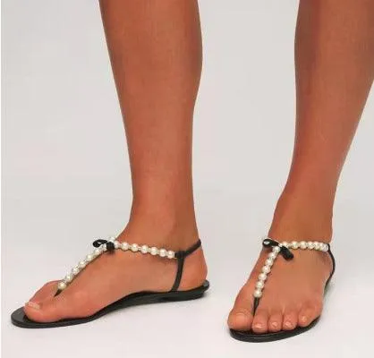 Pearl Toe Bow Flat Sandals