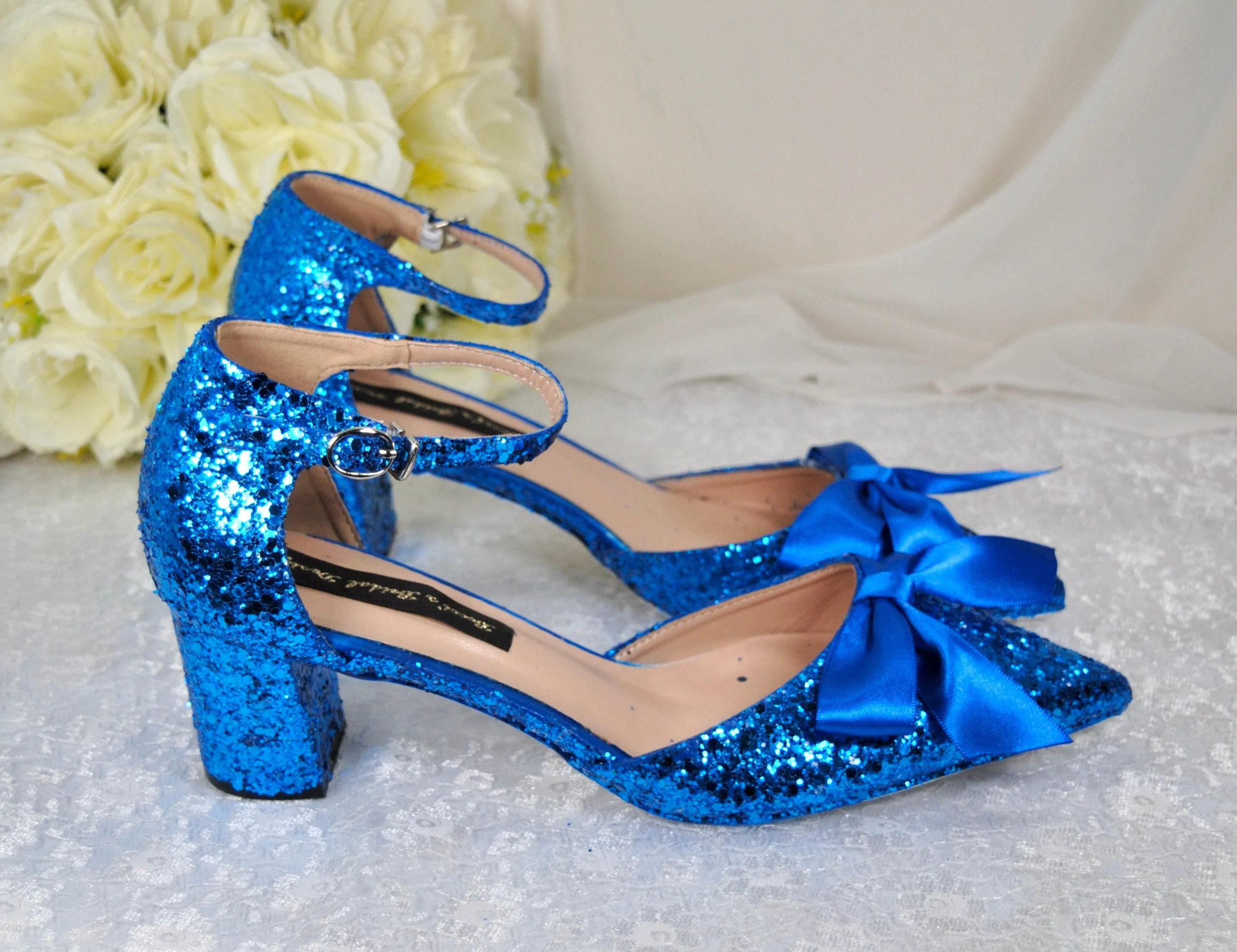 Rock Glitter Block Heel Sandals with FRONT BOW | Other Colours | 5cm or 7cm Heel