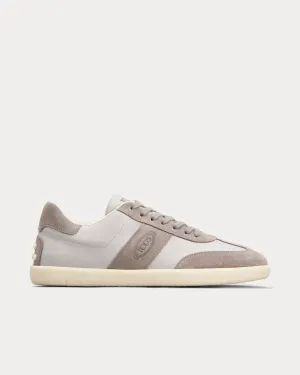 Rubber-Trimmed Leather & Suede Grey Low Top Sneakers