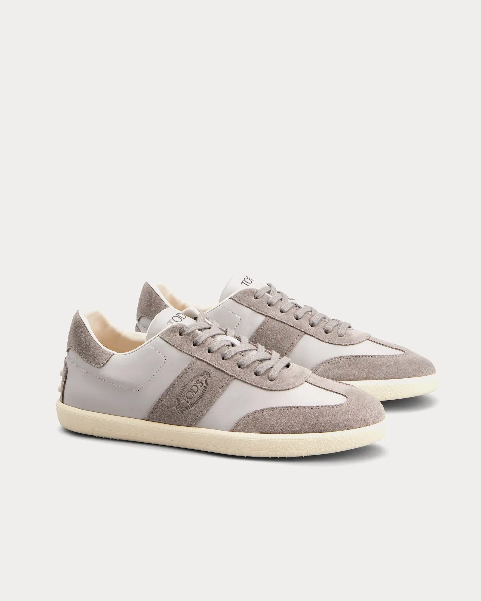 Rubber-Trimmed Leather & Suede Grey Low Top Sneakers