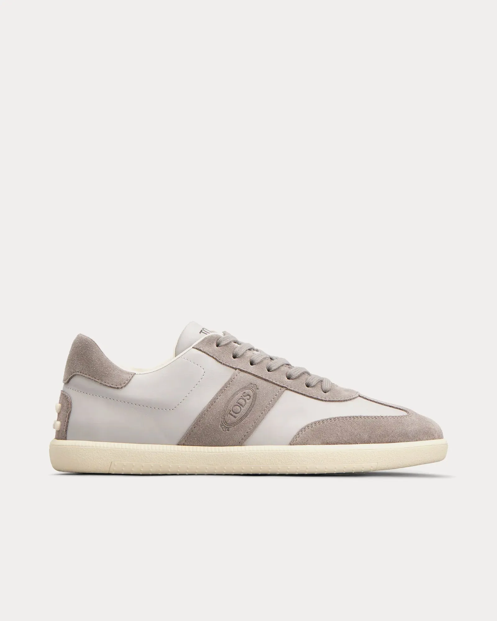 Rubber-Trimmed Leather & Suede Grey Low Top Sneakers
