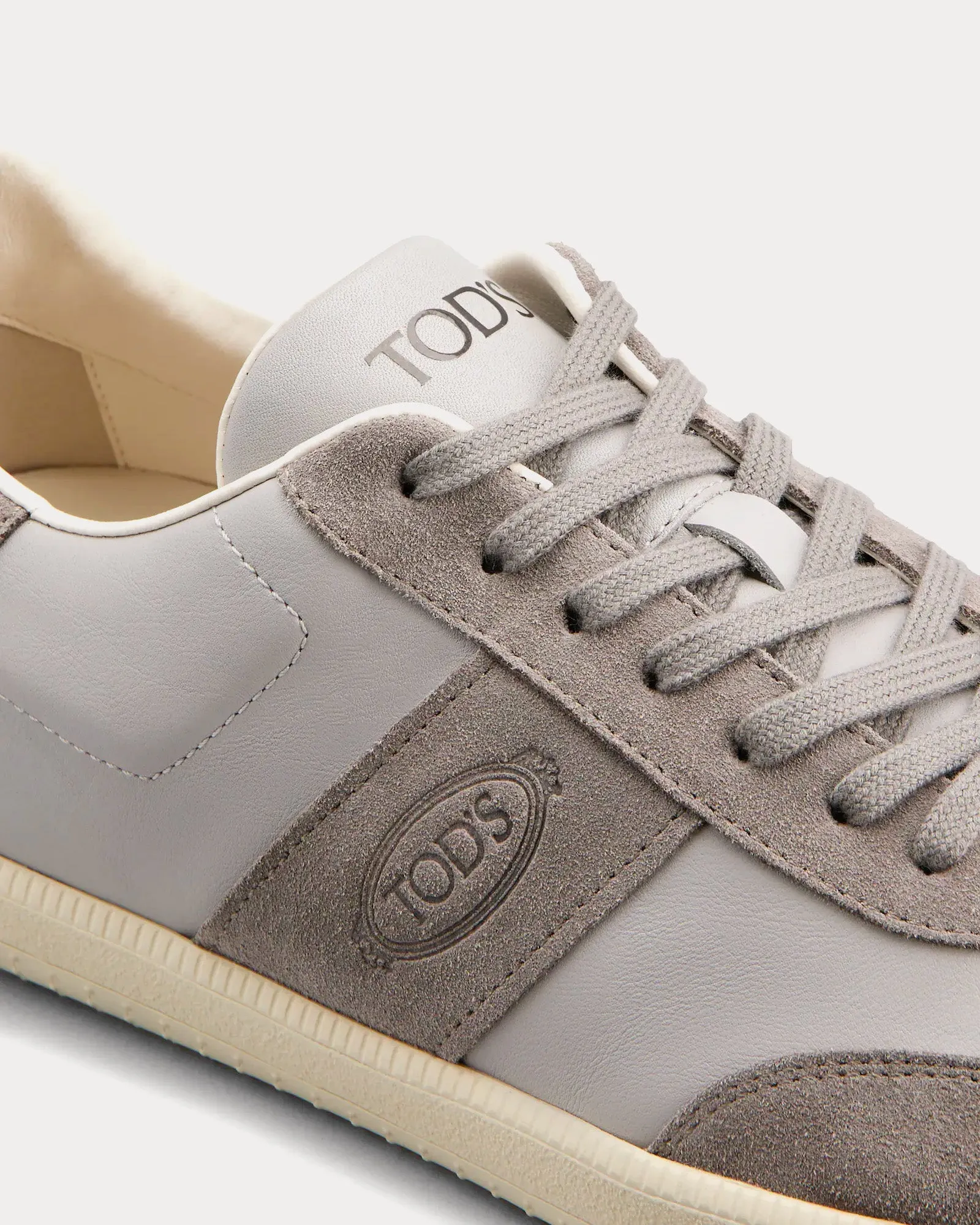 Rubber-Trimmed Leather & Suede Grey Low Top Sneakers
