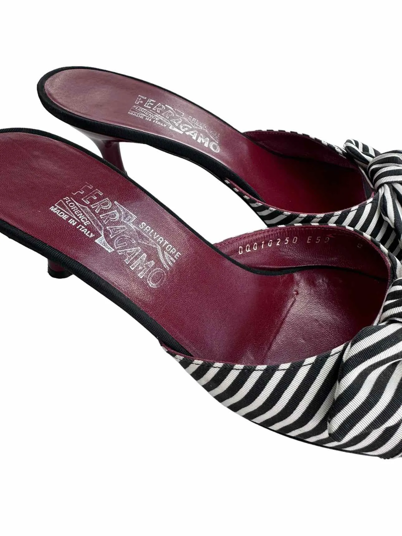 Salvatore Ferragamo Black Striped Bow Heel Size 8